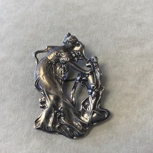 Art Nouveau lady sterling silver revival brooch / pendant